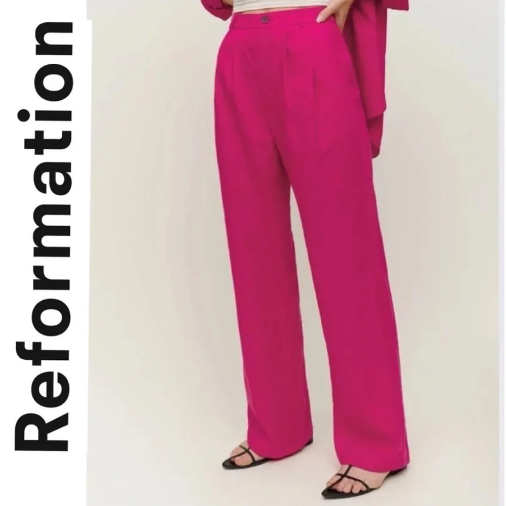REFORMATION Vesta Linen Pant 100% Linen Pink Wide Leg Pants Size 0